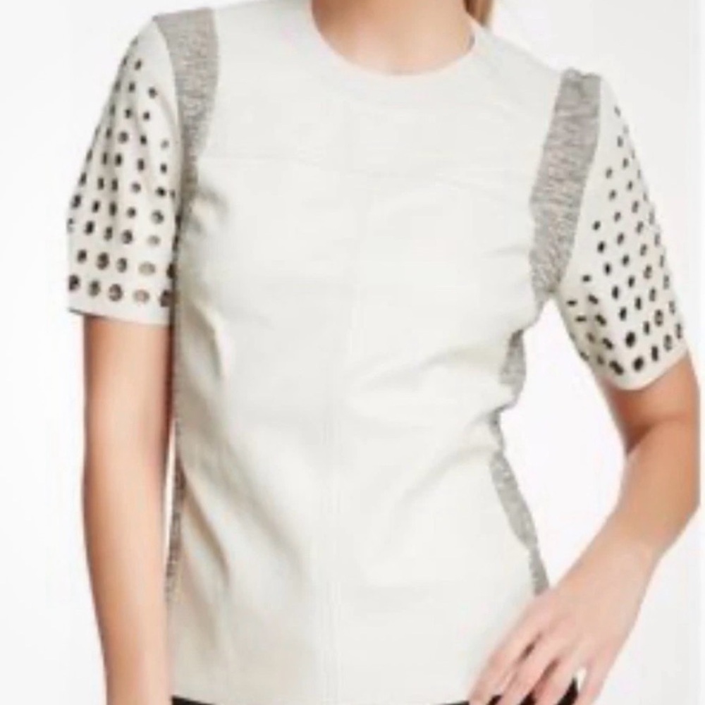 Rebecca Taylor size 4 lamb leather top with silver grommet sleeves
